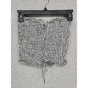 Gingham Corset Strapless Crop Top S Coquette Prairie Cottagecore Plaid Feminine
